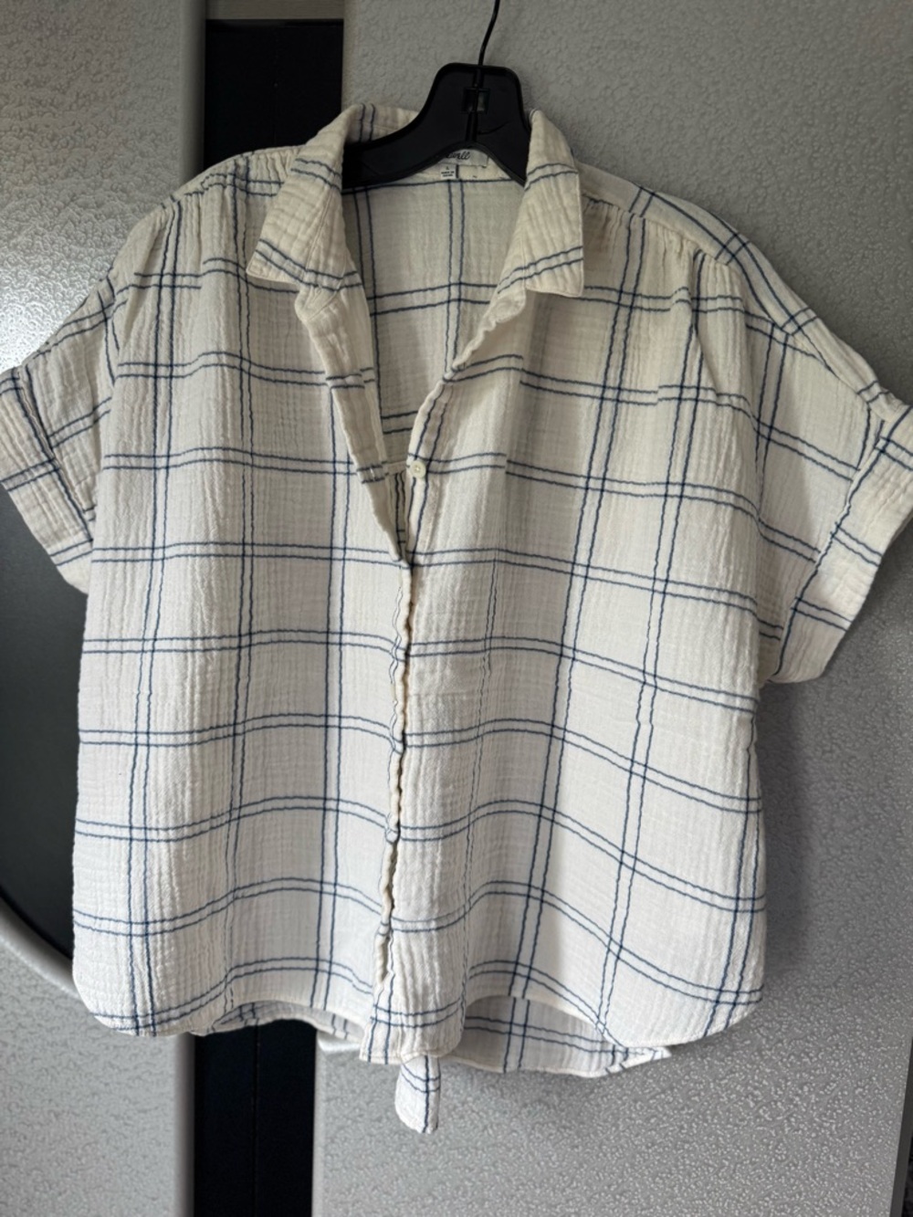 Madewell Cream Button-Up Muscle Tee with Blue Windowpane Plaid - Picture 6 of 10